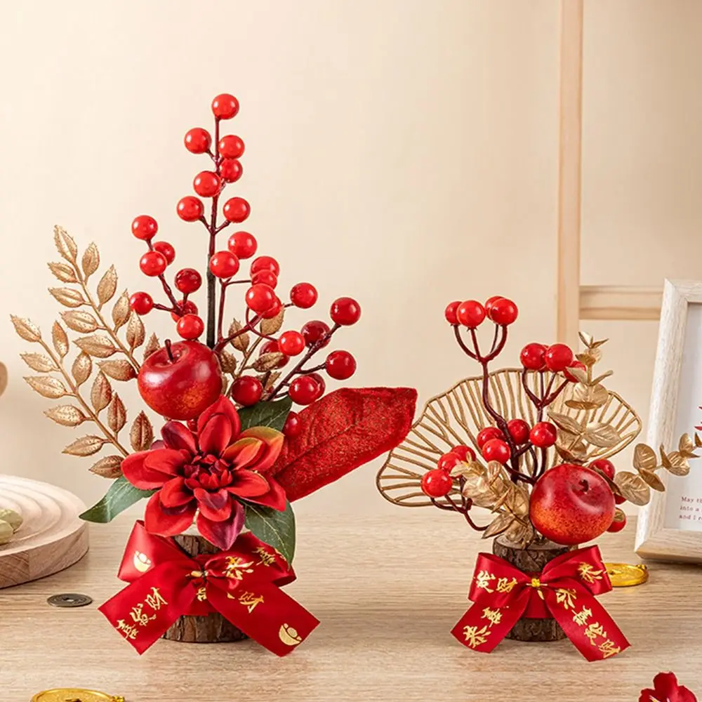 Red Berry Branch Artificial Flowers Plants Pots Good Fortune Good Luck Spring Festival Pots Get Rich Best Wishes New Year Pots