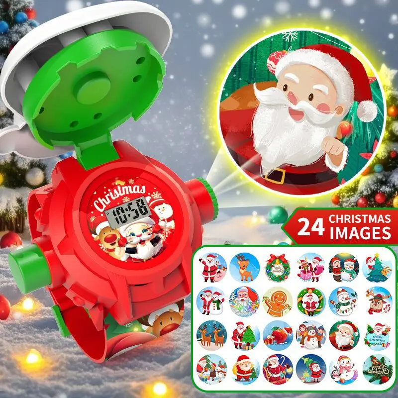 Lindo proyector de 24 imágenes, relojes para niños, reloj de Navidad de Papá Noel, reloj de pulsera Digital para niños, regalos de Año Nuevo para estudiantes
