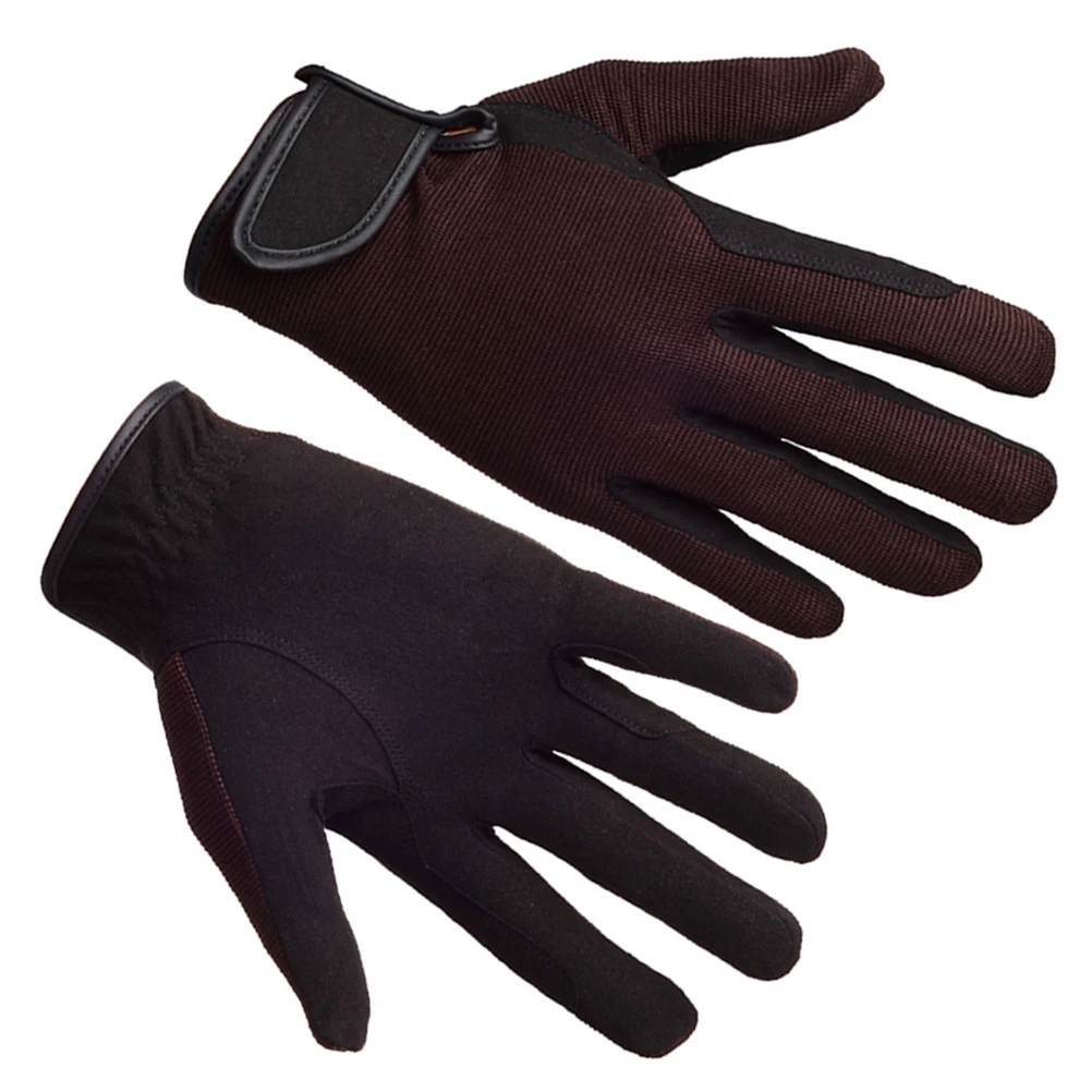 زوج واحد من قفازات الفروسية الاحترافية للجنسين للتدريب الرياضي خفيفة الوزن ومسامية للمعصم قابلة للتعديل تعمل باللمس والقهوة M