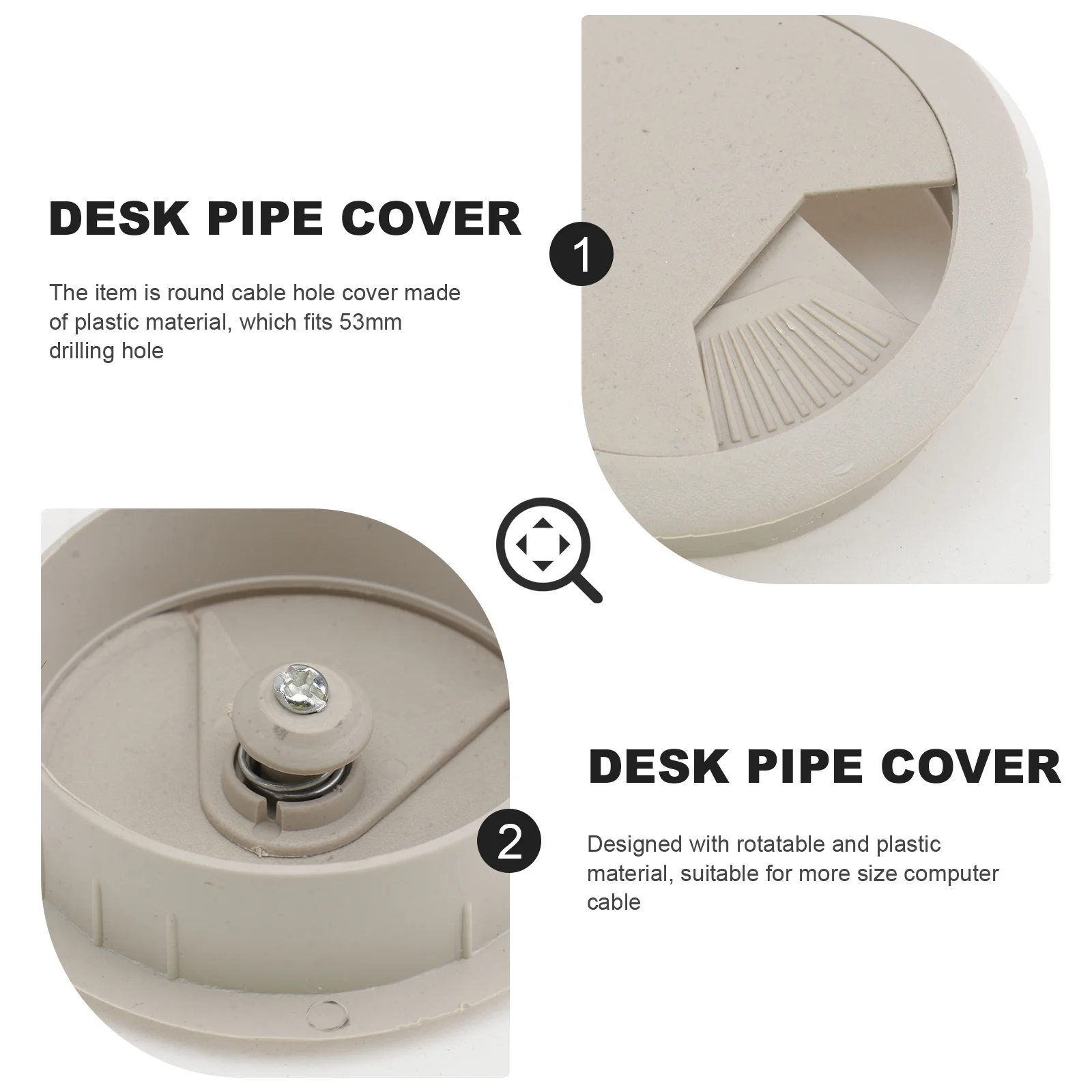 10Pcs Office Desk Grommet Round Cable Hole Cover 53mm Plastic Rotatable Cable Cover for Computer Home Hotel Bank Office