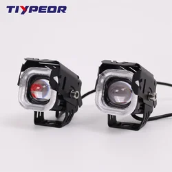 TIYPEOR Motorcycle Devil Eye Daytime Light Mini Spotlight High Power Bright Aluminum Auxiliary Headlight High/Lo Beam Fog Light