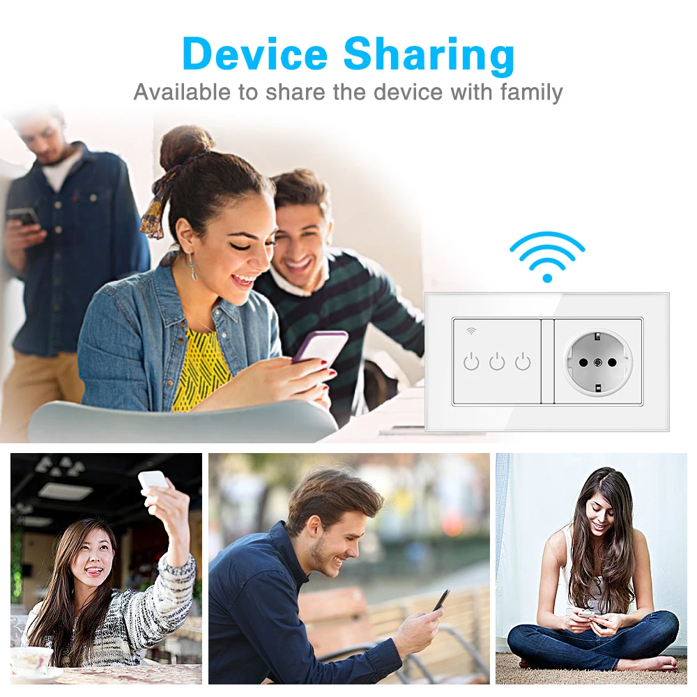 UBARO EU Smart Home Wifi Switch Socket Glass Panel Sockets and Switches Works with Google Home Alexa Voice Remote Timing Control