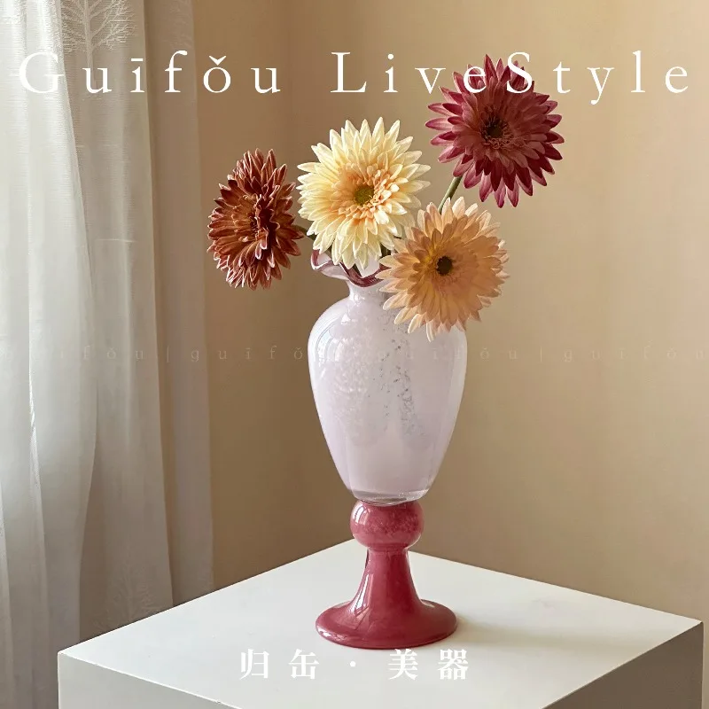 Pink New Year's housewarming gift French vintage Fenton super beautiful artistic flower arrangement vase