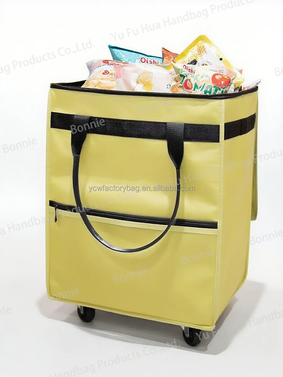 Factory Custom Trolley Style Waterproof Insulated Reusable Storage Bags Travel Reusable Shopping Bag with Wheels