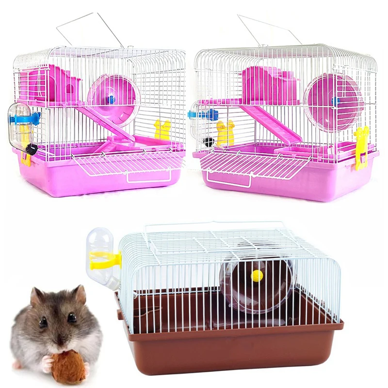 

Pet Hamster Wire Cage Portable Carrier Case Small Animal Habitat House with Feeding Bowl Running Roller Pet Supplies