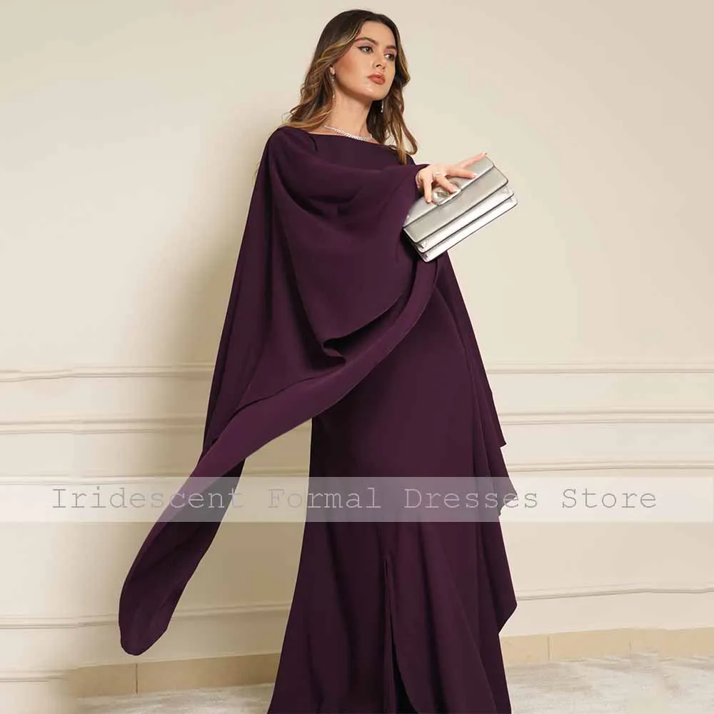Paarse avondjurk kolom boothals flare mouwen een lijn bruiloft jurken voor vrouwen 2025, vloerlengte elegante avondjurk