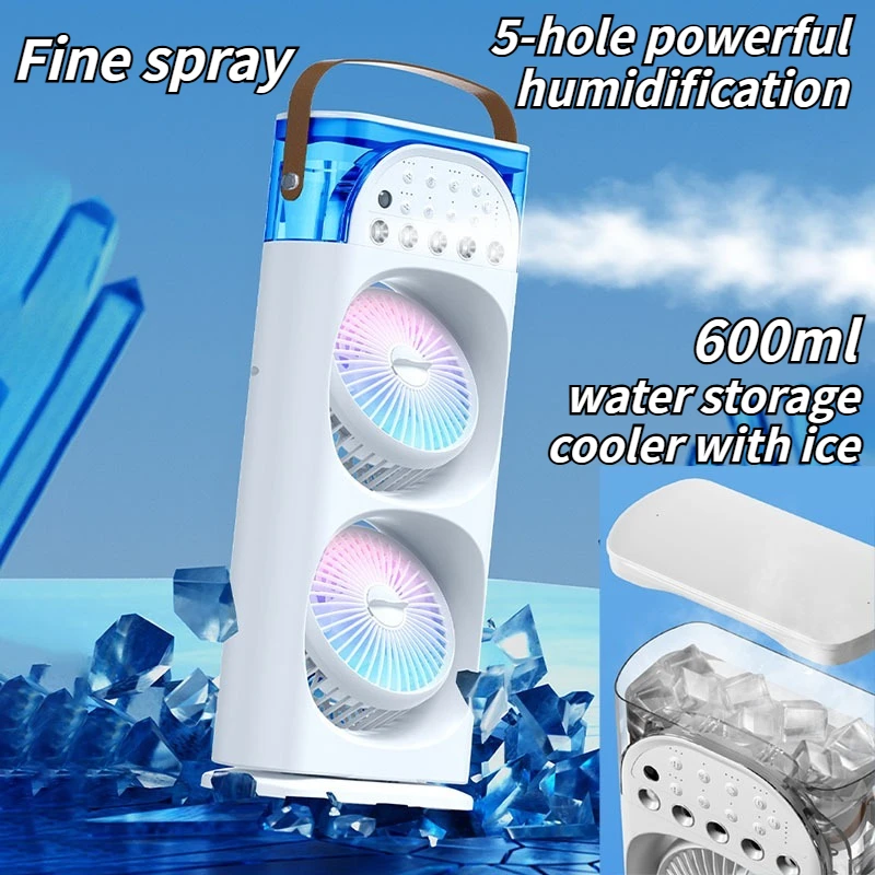 2025 5-Port Aromatherapy Fan - Oscillating Air Cooler with Mist, Colorful Lights, and Timer for Desk and Office