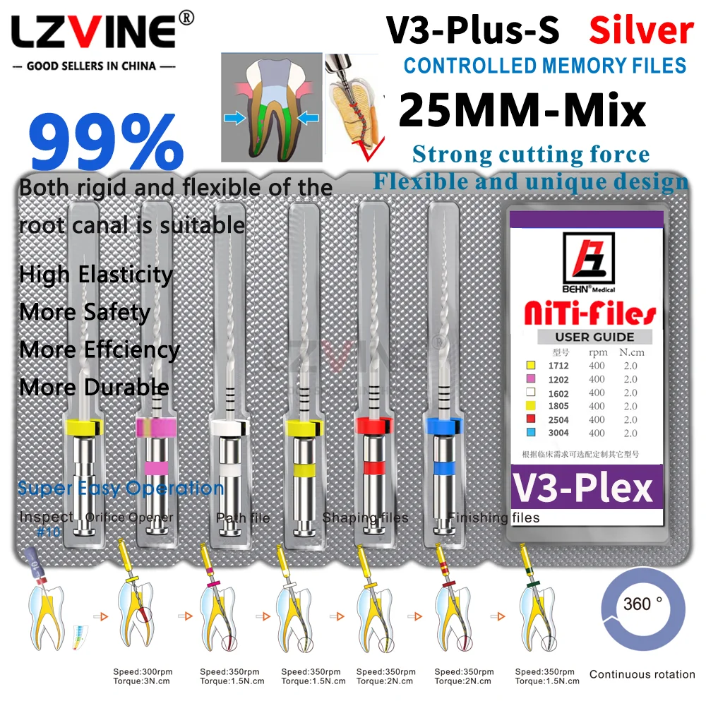 6pcs/set Dental Silver Endodontic Glide Path Plus File Heat Activated Endodontic Rotary 20# Files 21/25/31mm Dentistry Materials