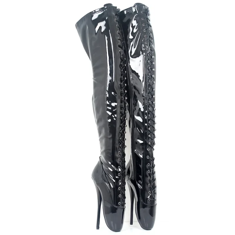 FHC Extreme 18cm Women High Heeled Thigh Boots,Cross-tied Over The Knee Long Botas,Fetish Ballet Shoes,Plus Size 46,Dropship,