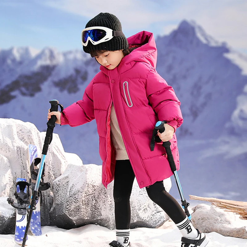 Chaqueta para niñas de 3 a 10 años, ropa de abrigo larga de Color sólido y gruesa para mantener el calor, ropa de abrigo con capucha para chicas adolescentes, traje de nieve informal de algodón 2024