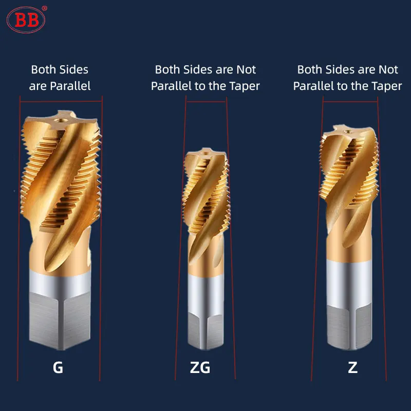 Gwintownik do rur BB G NPT RC PT ZG HSS CO Spiralny prosty rowek Bezpłatna maszyna kobaltowa Metalowe narzędzie CNC