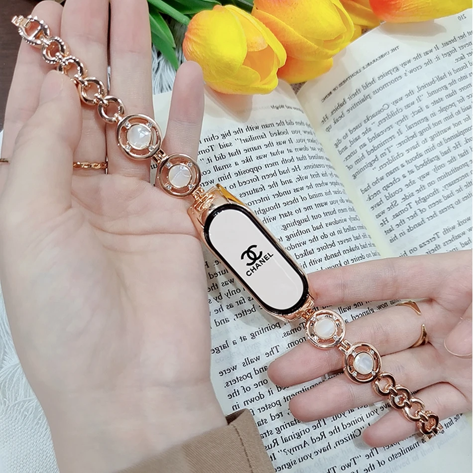 Strap For Xiaomi Mi Band 8 7 Watch Band For Mi Band 5/6/4/3 Luxury INS Shell Metal Chain Bracelet Miband Smartwatch Accessories