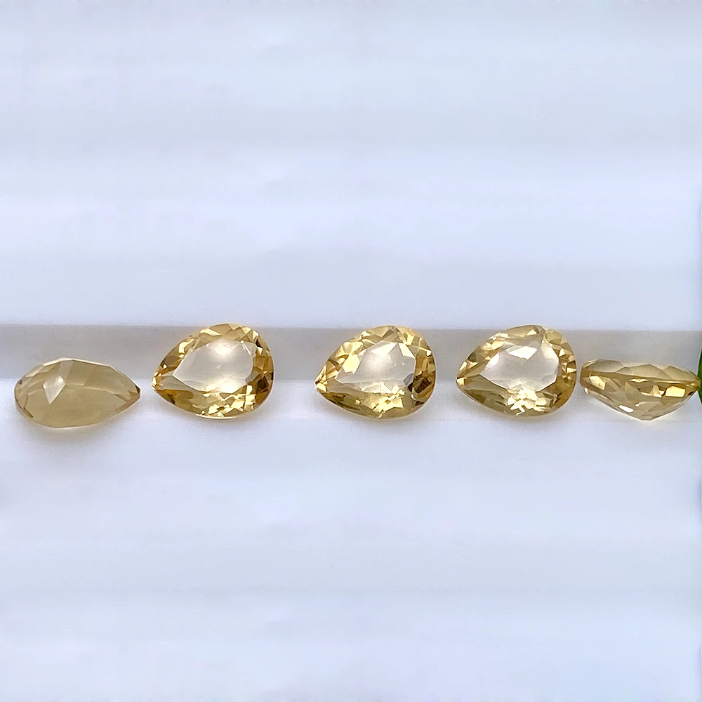 5pcs Big Sizes Yellow Natural Citrine Pear Shape Facet Cut 10x12mm-15x20mm Factory Wholesale Loose Gemstone For Making