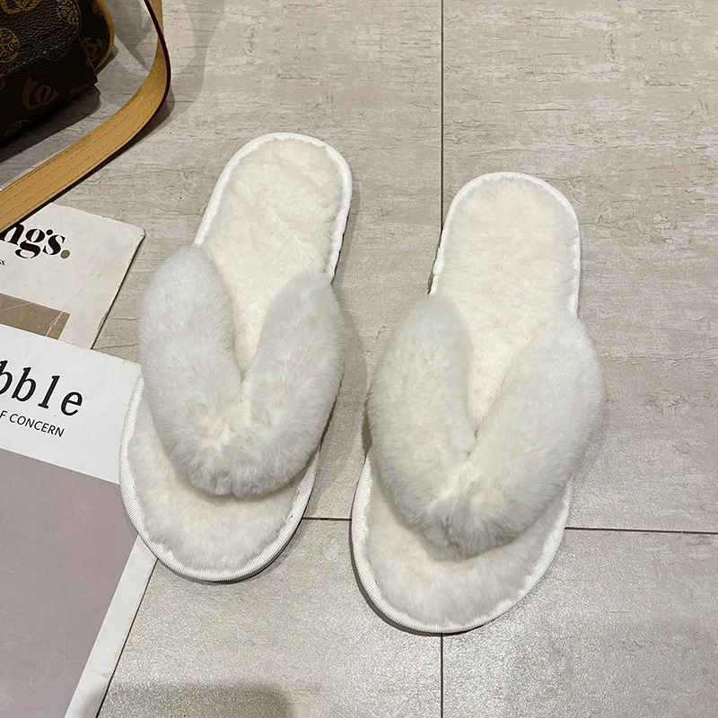 Nieuwe Dames Winter Harige Snoep-Gekleurde Konijn Haar Slippers Comfortabele Snoep-Gekleurde Huis Schoenen Vrouwen Lage Hakken Pluche Katoenen Slippers