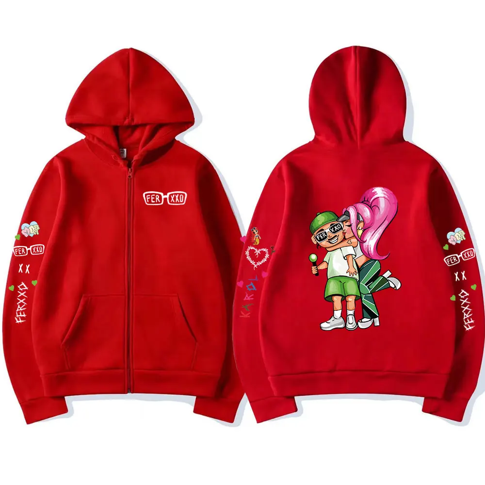 Singer Karol G Bichota Feid Ferxxo Zipper Hoodies Men\'s Women Clothing Hip Hop Zip Up Sweatshirts Oversized Pullovers Streetwear