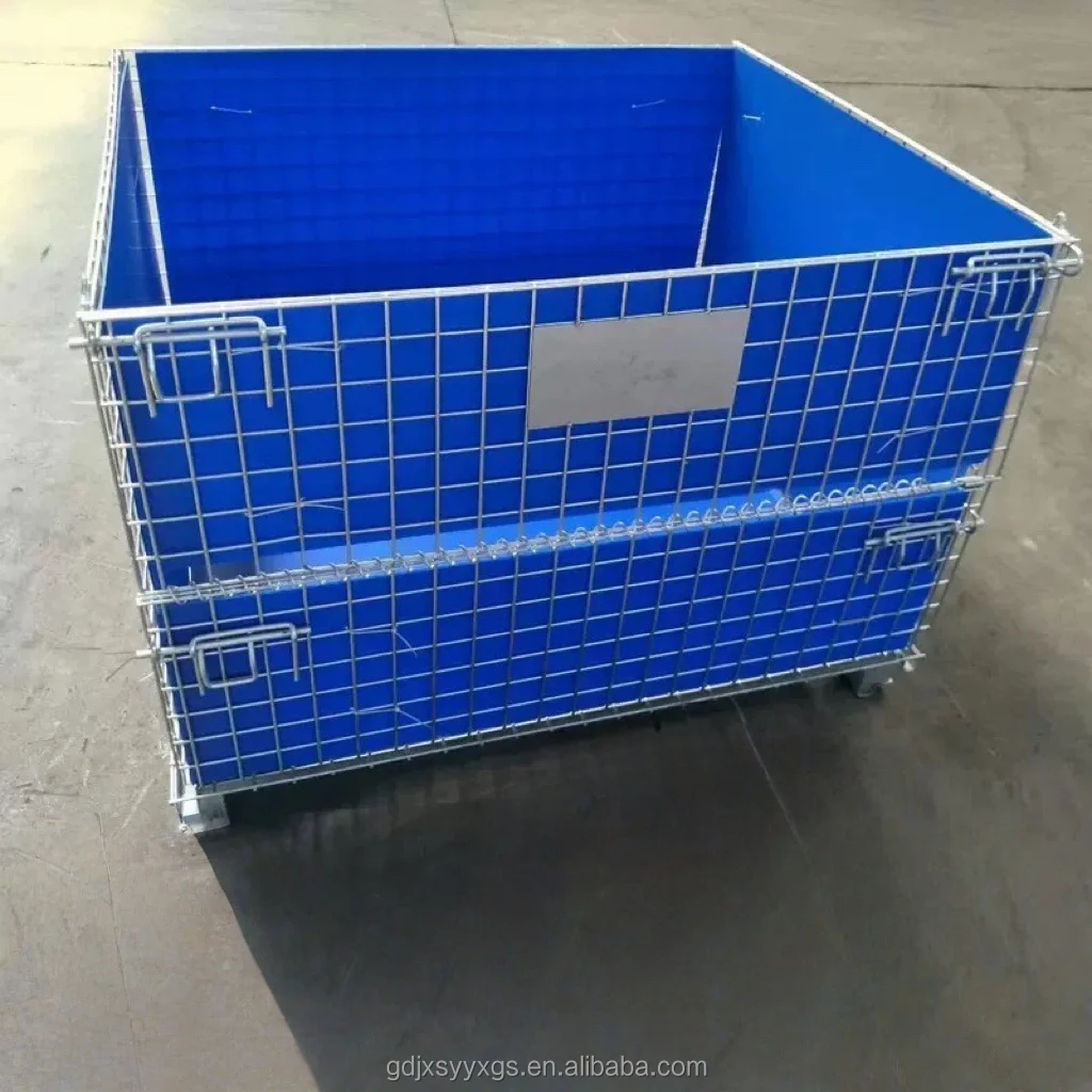 

Hot Sale Galvanized Warehouse Storage Steel Mesh Industrial Collapsible Stackable Wire Bins