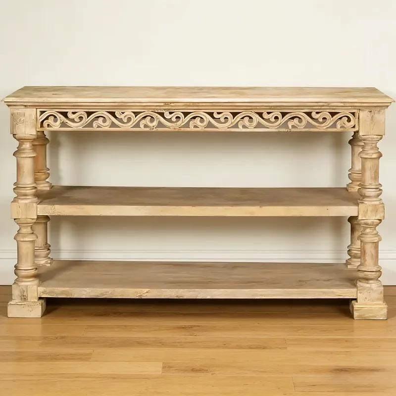 Solid Wood Porch Cabinet Carved Retro Log Color Shelf Wall Mounted Floor to Ceiling Entrance Foyer Table