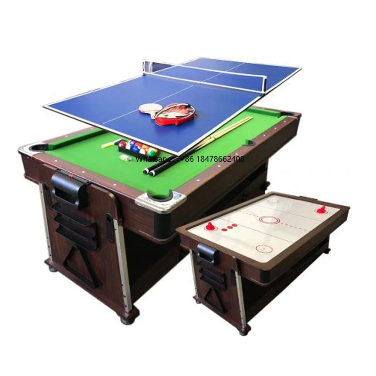 

Solid Wood 4-in-1 Game Table Custom-Size Snooker Billiard Free Accessories PVC Pocket for Ice Hockey Tennis Conference Sale