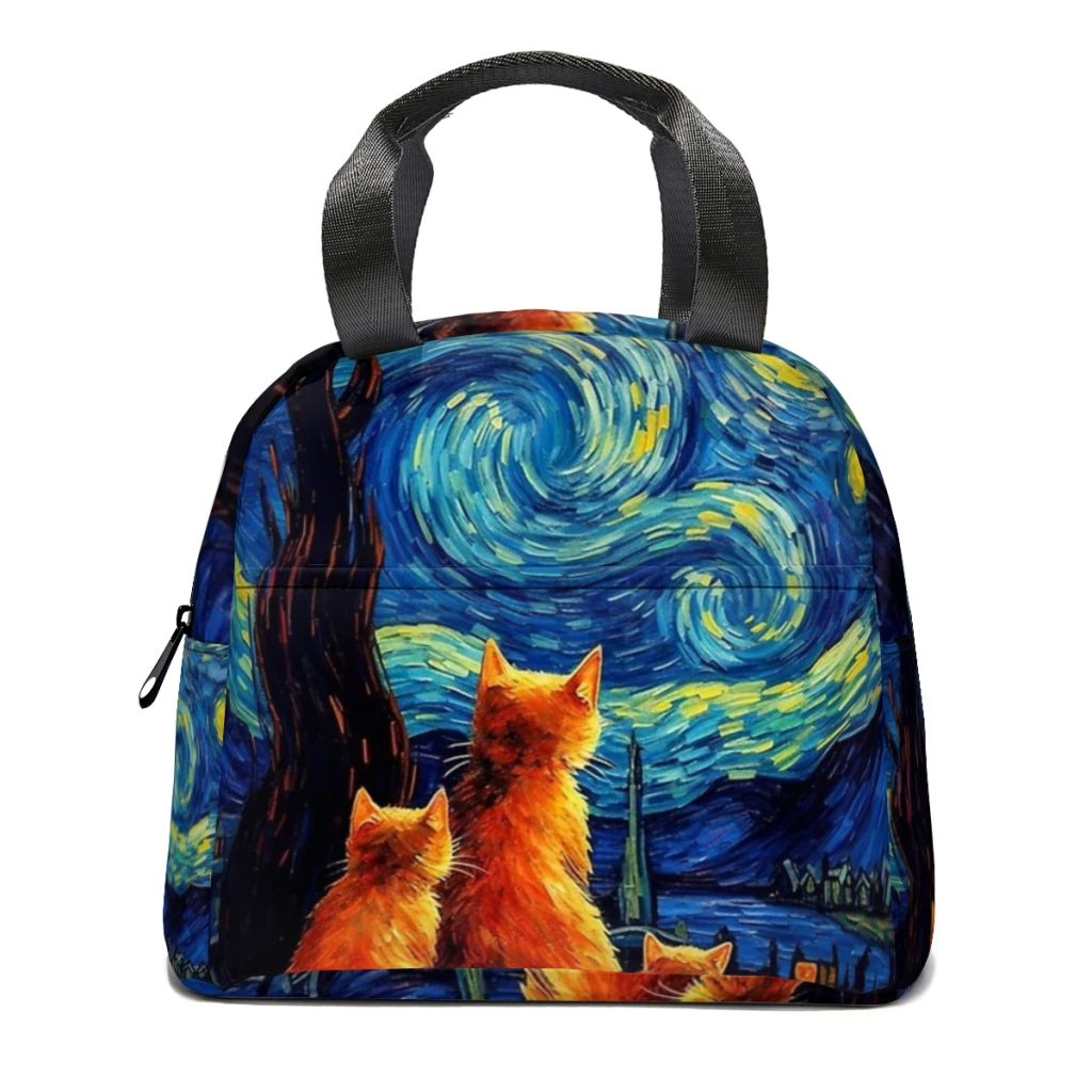 

Cat van Gogh Lunch Box Women Multifunction Cooler Thermal Food Insulated Lunch Bag Kids Portable Picnic Tote Bags