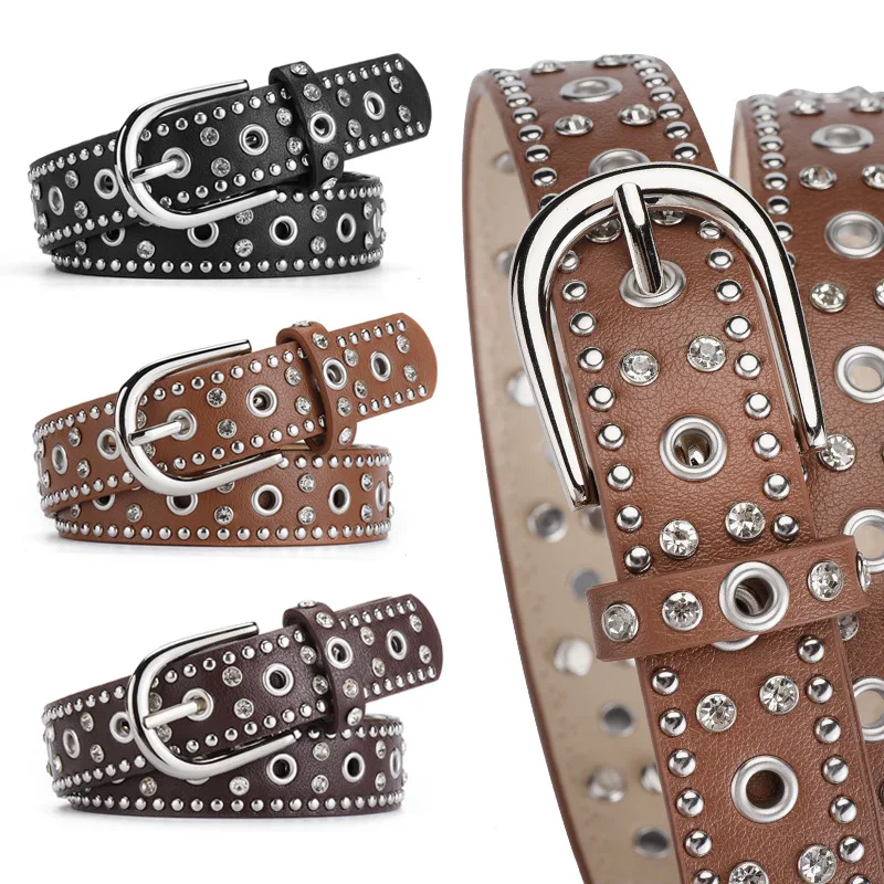 

mens casual soft leather rivets belt black brown studded belts party prom dress women trendy strapon pin buckle waistband leash