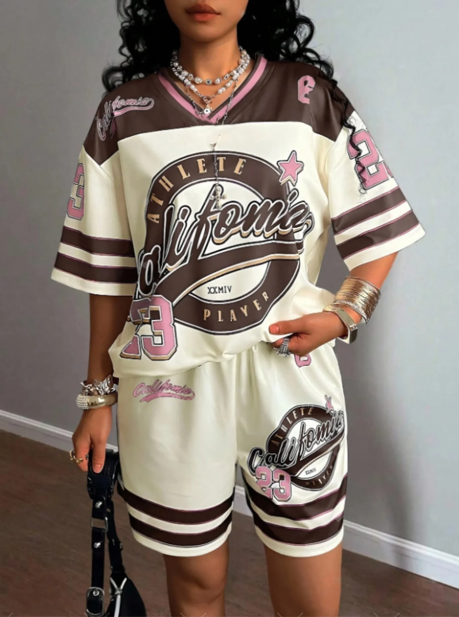 

25/26 New Summer Set Popular Numbers 23 Jersey Elements Oversized Korean Wave American Street Fashion Women's Top Shorts