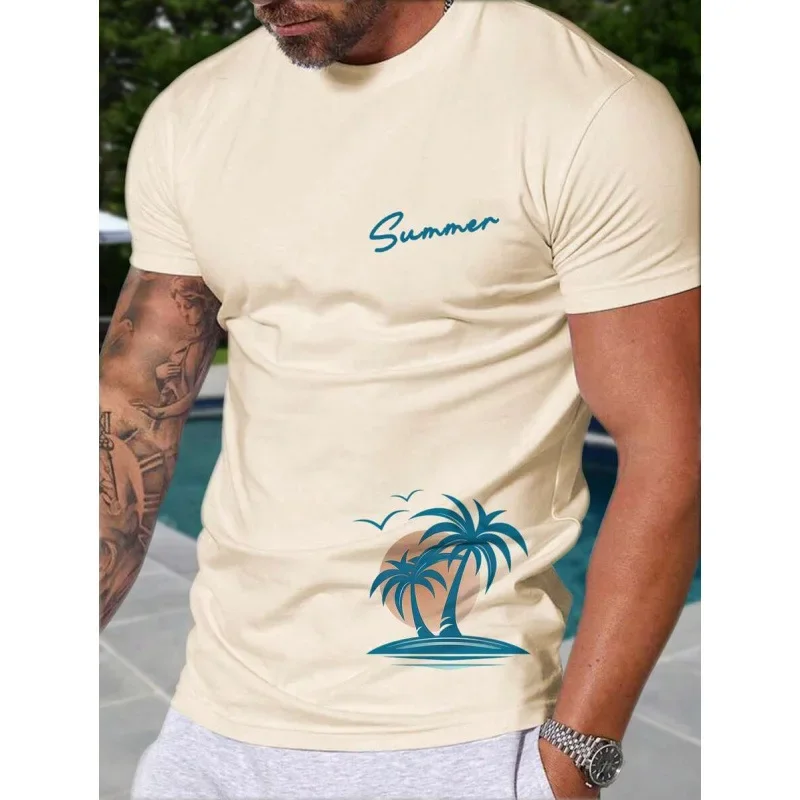 Modische T-Shirts mit Kokosnussbaum-Grafik für Herren, Sommer-Strandurlaub-T-Shirt, kurzärmeliges, lässiges Pullover-T-Shirt, Herrenbekleidung