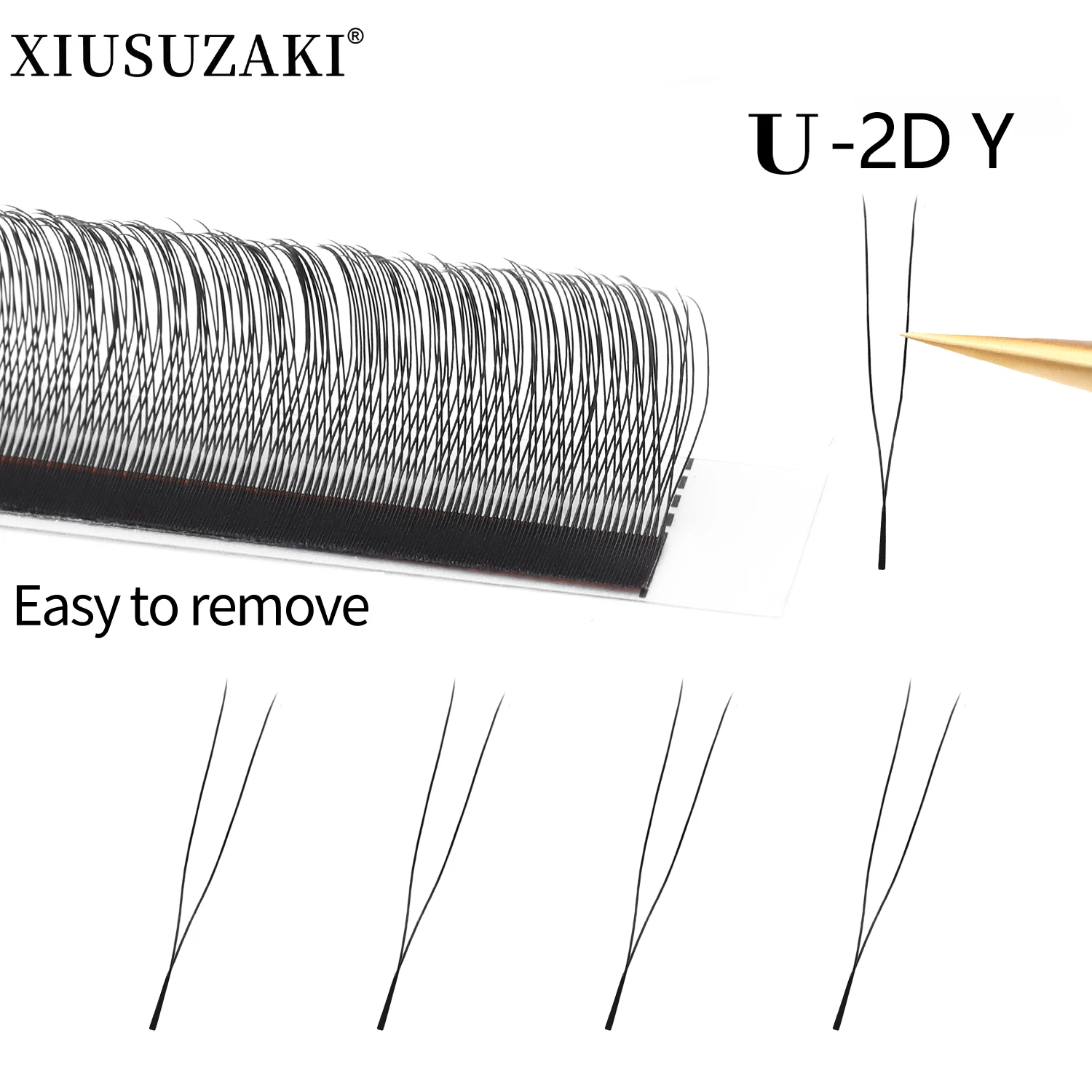 XIUSUZAKI U YY Lashes Extensions Matte Black Natural Single Tip U Shape 2D Y Eyelash Extensions Premade Fans Volume False Lashes
