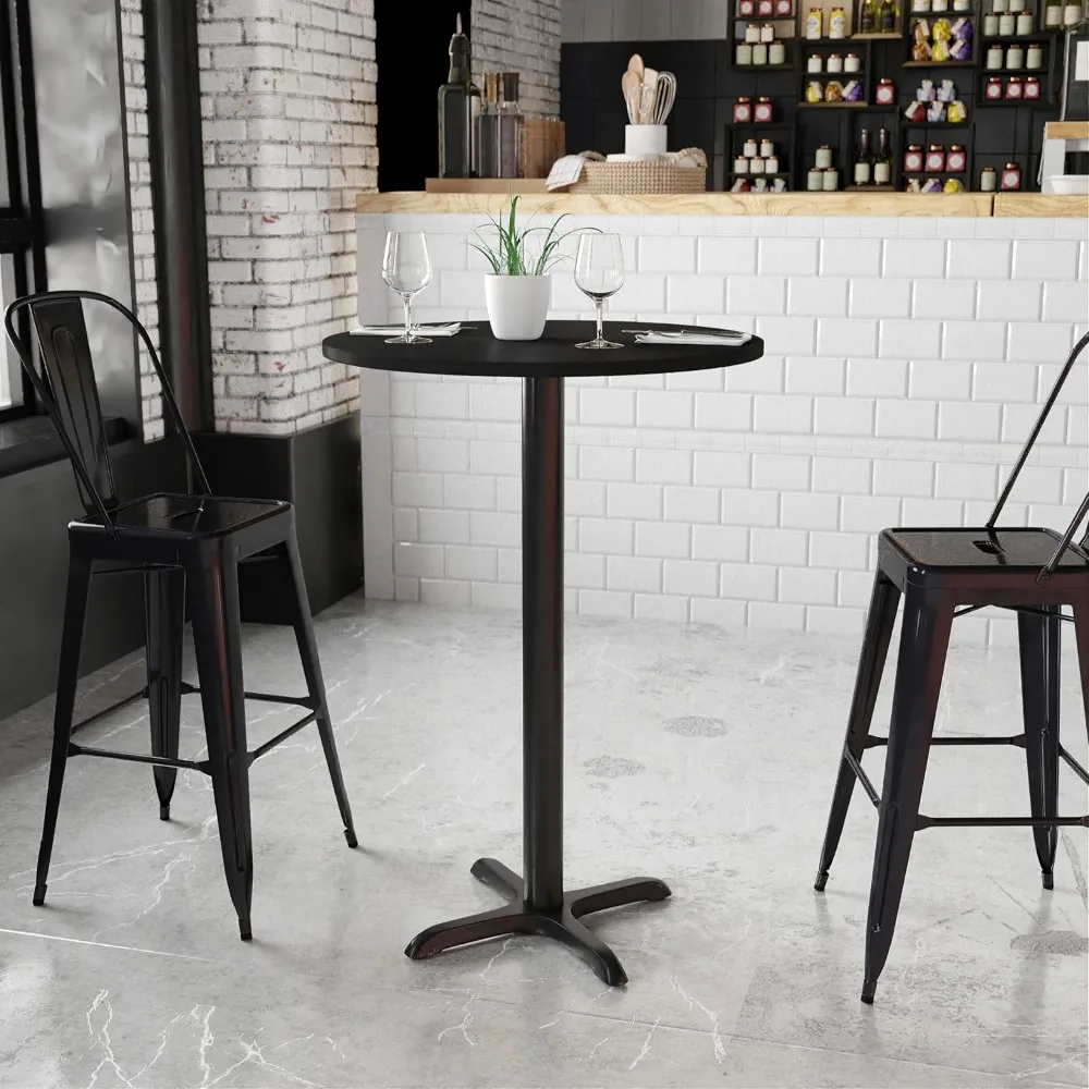 30 Inch Round Black Laminate Table Top with 22 Inch Square Bar Height Table Base