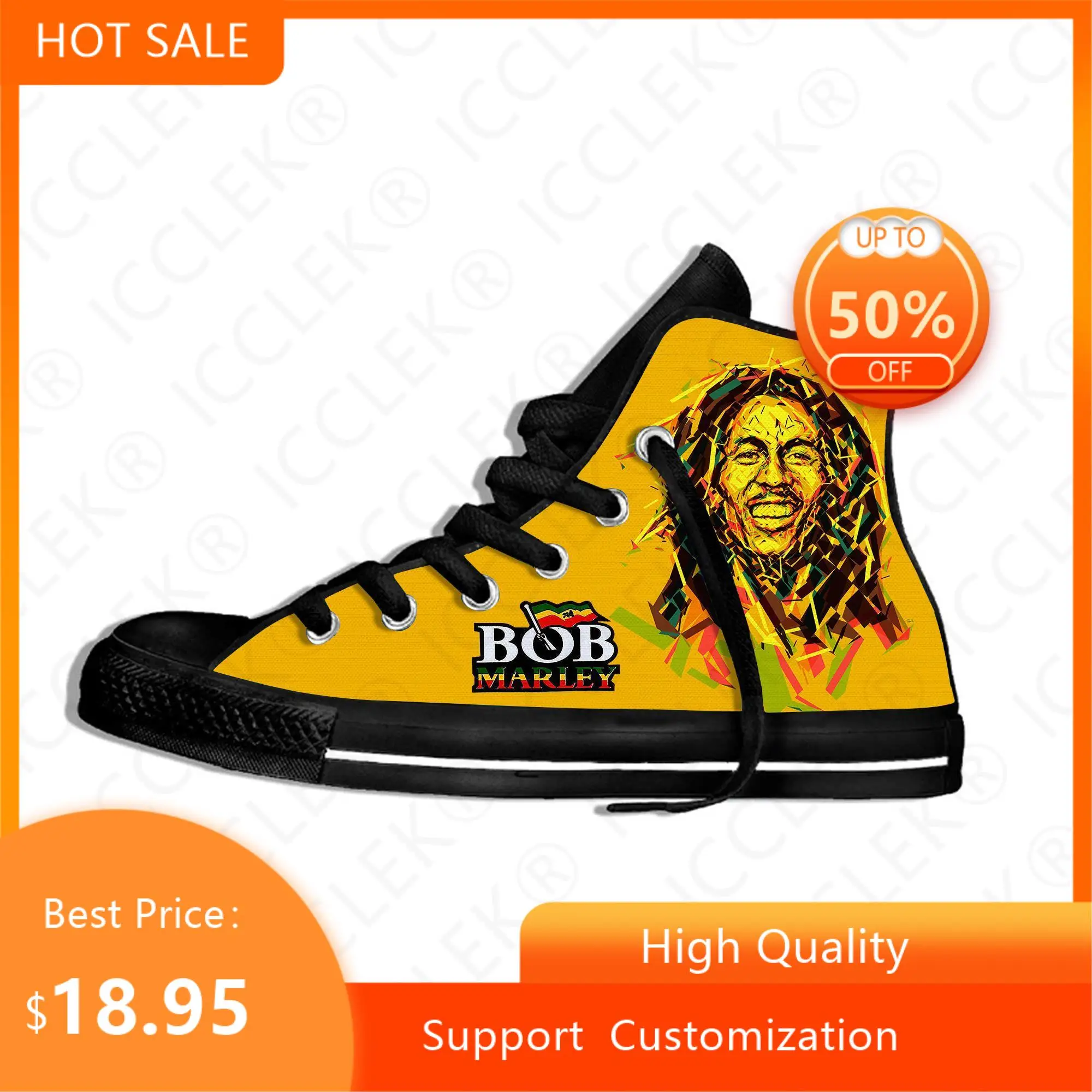 Legend Bob Marley Reggae Star Rasta Music Funny Fashion Lightweight High Top Cloth Shoes Mens Womens Casual Breathable Sneakers