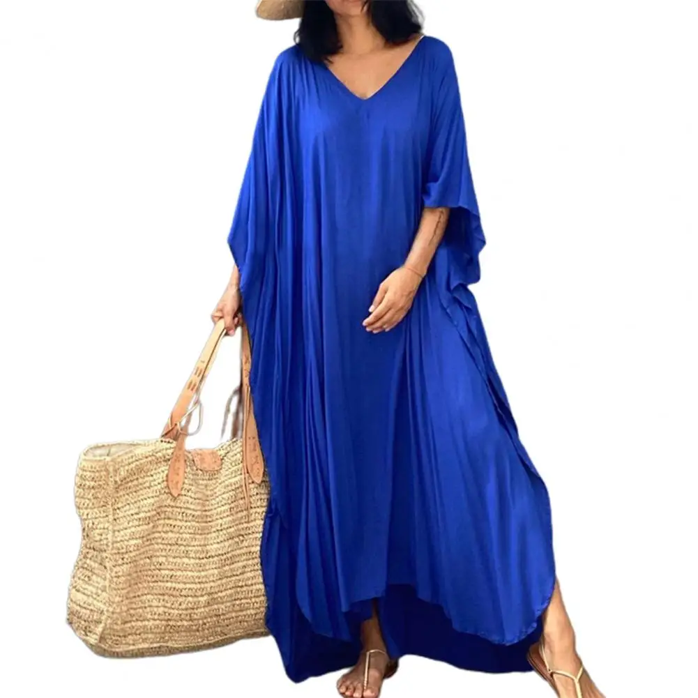 Bikini Cover Up Solid Color Split Summer Loose-fitting Sun Protection Beach Dress for Vacation