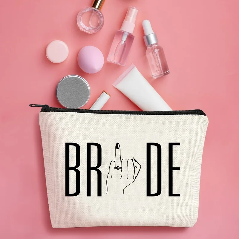A makeup bag with a diamond ring printed on it，Durable zipper closure，Reusable