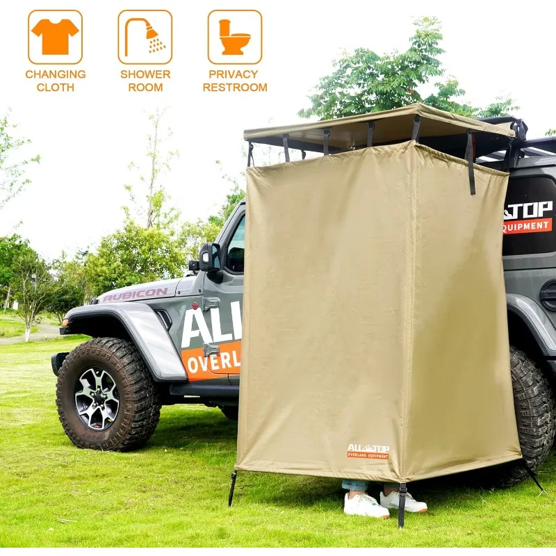 Vehicle Awning Shower Room with Foldable Floor Mat, 3.3ft x 3.3ft, Privacy Shelter Restroom with LED Light, Waterproof Carside