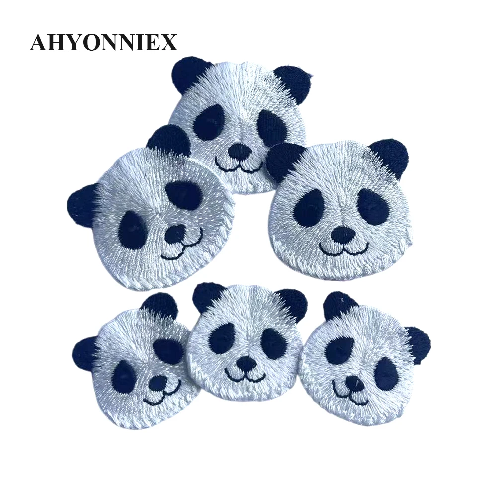 AHYONNIEX Brand Cute Cartoon Big Small Panda Patch 2023 New Animal Iron On Patches for Kids Dress Jeans Small DIY Applique