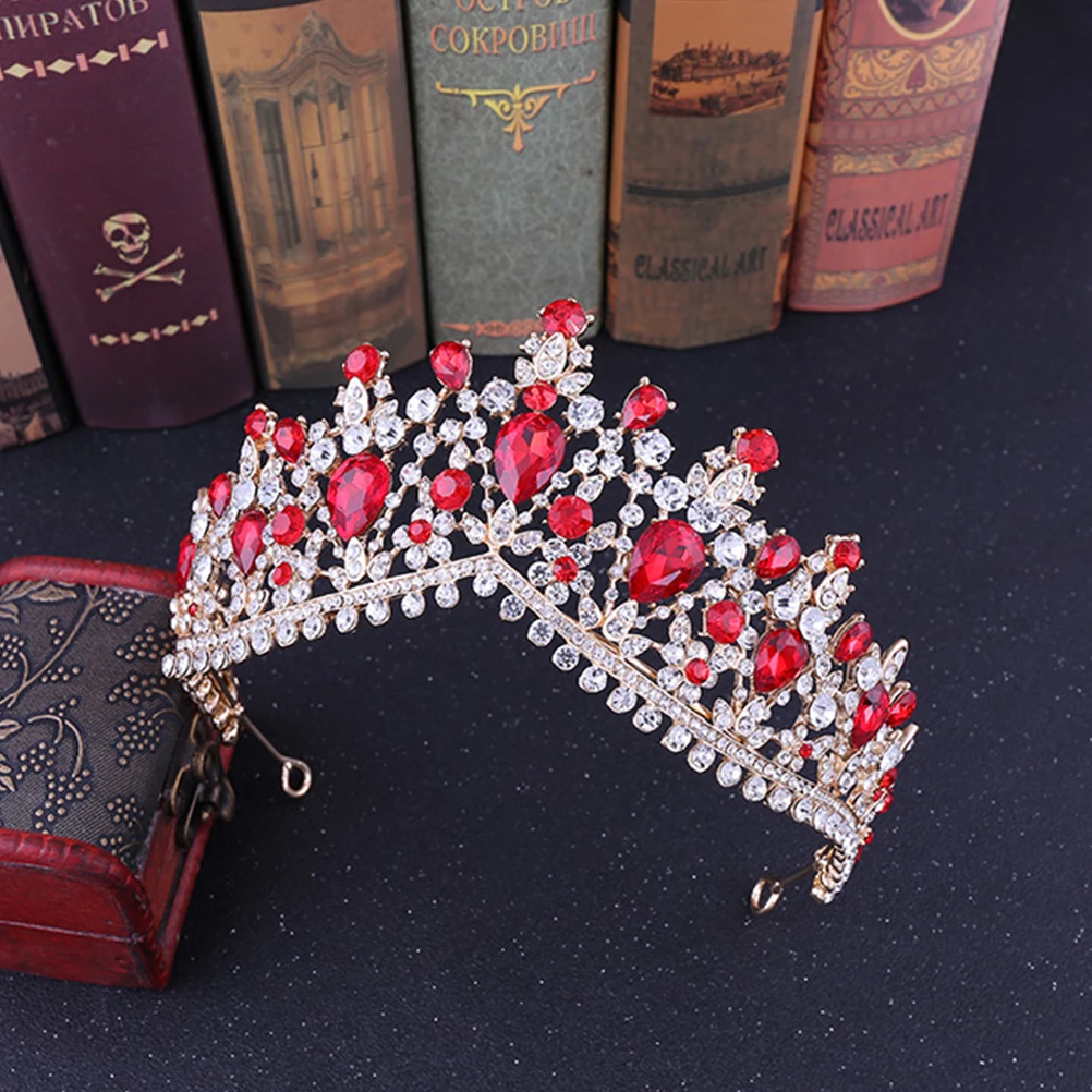 

Crown Gold Red Bridal Headdress Alloy Rhinestone Hair Accessory For Bride Bridesmaid Wedding Party Women