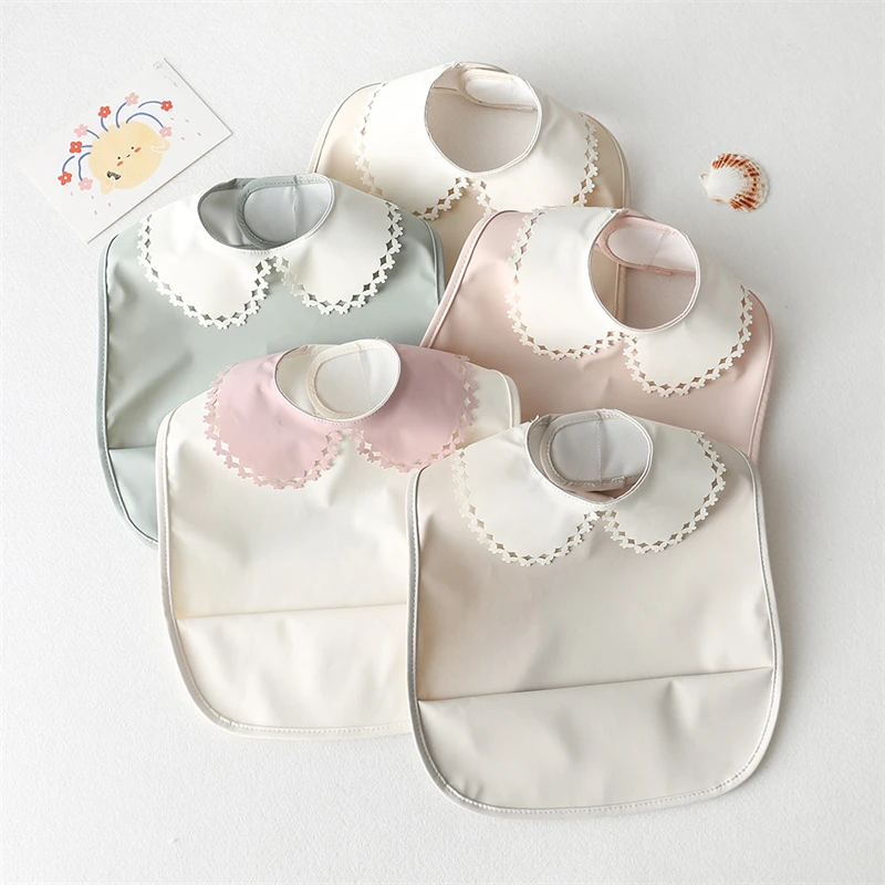 Baberos de estilo nórdico para bebé, babero de PU suave e impermeable, protección de comidas, paño para eructar con bolsillo, fácil de limpiar