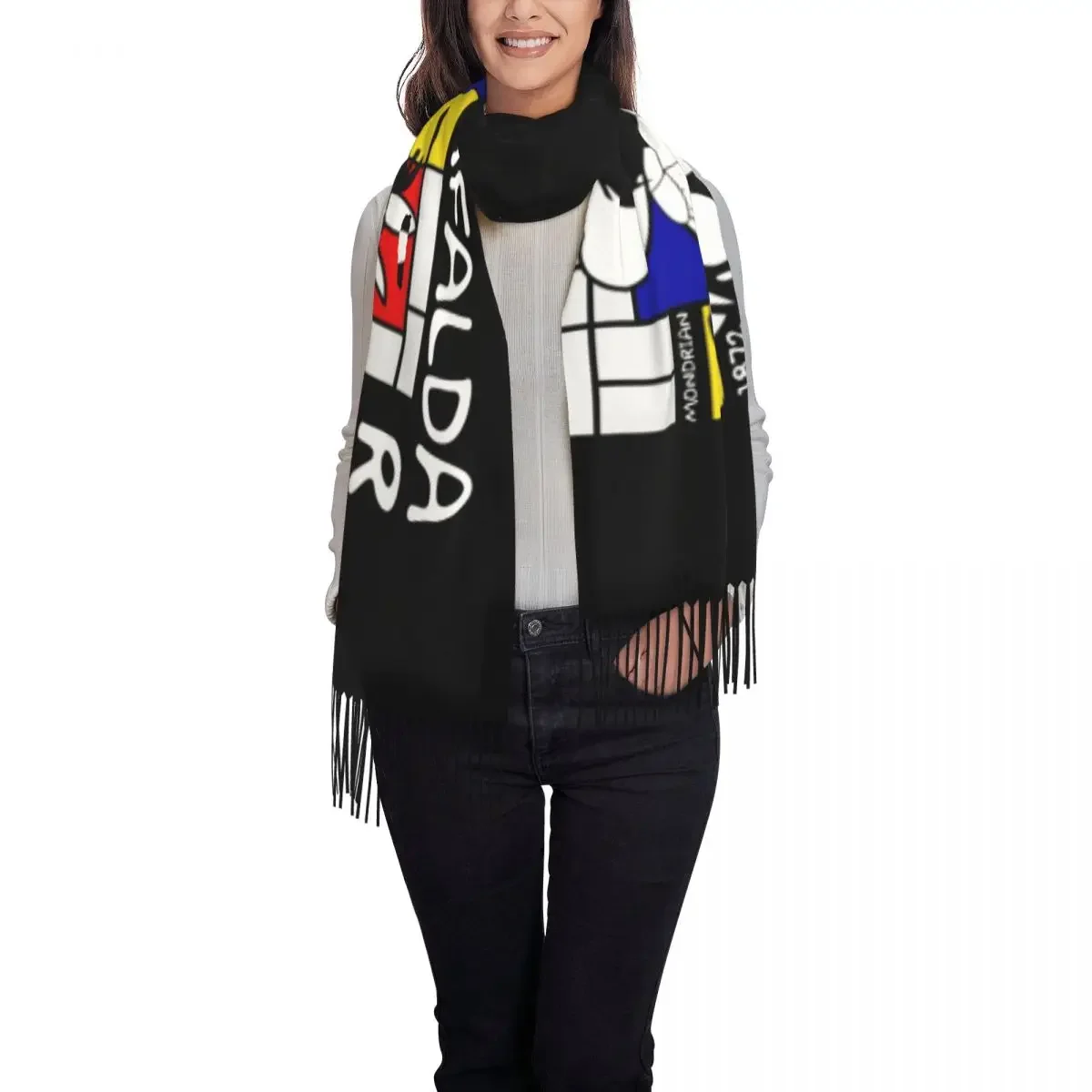 Mafalda Enjoy The Art Of Mondrian Scarf Wrap for Women Long Winter Fall Warm Tassel Shawl Unisex Scarves