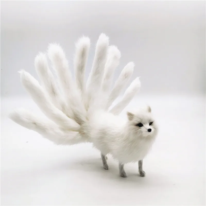 creative white plastic&furs real life nine-tails fox model handicraft home decoration gift about 30x12.5cm a2928