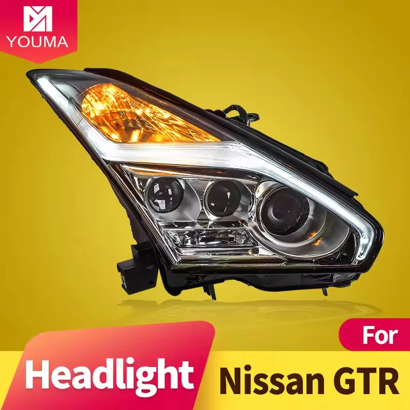 Headlight Assembly for Nissan GT-R 2007-2015 LED DRL LED Dual Beam Lens Halogen Turn Signal LED Low Beam Lens LED High Beam Lens
