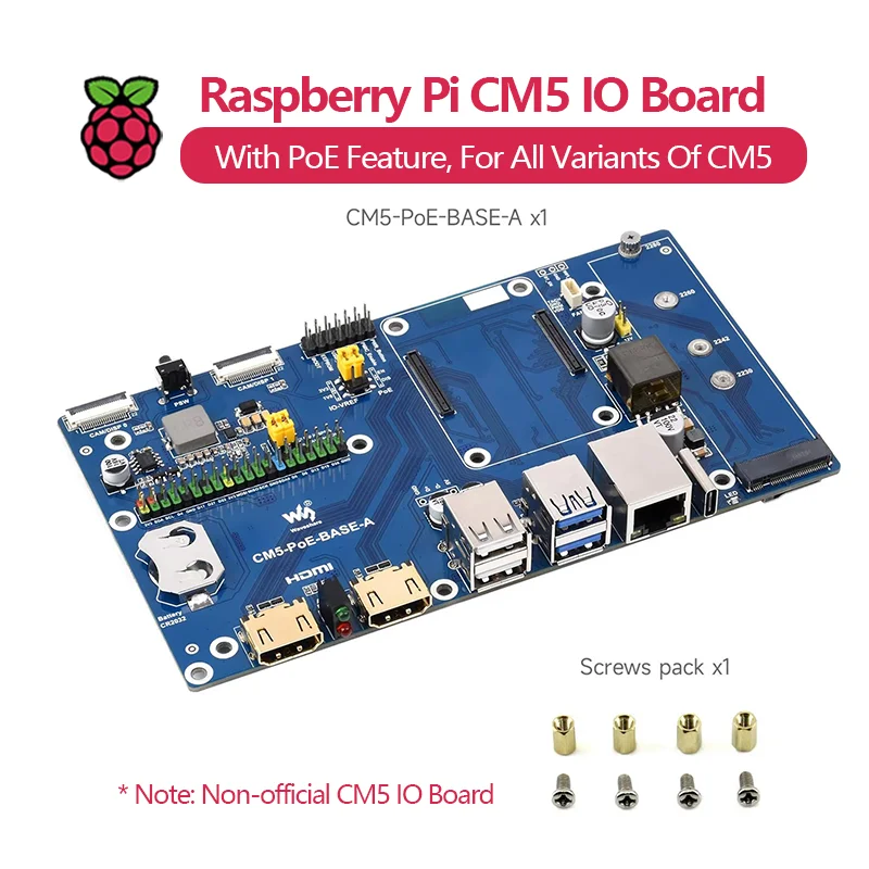 Waveshare Raspberry Pi Compute Module 5 Placa IO con función PoE, para todas las variantes de CM5