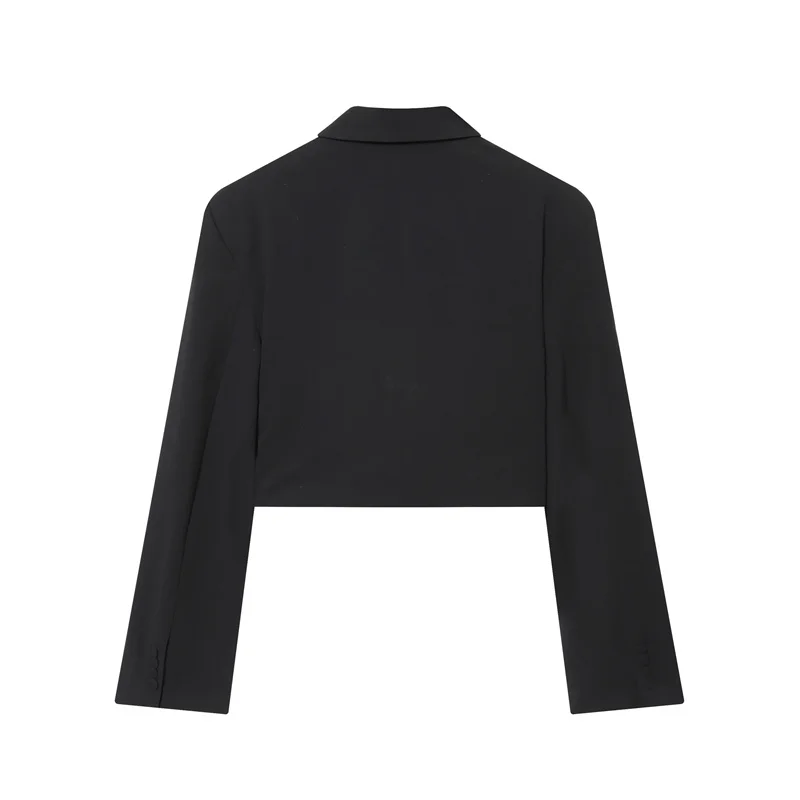 Veste femme 2025 hiver nouveau Blazer court noir à manches longues avec épaules rembourrées et détails plissés élégant et tendance