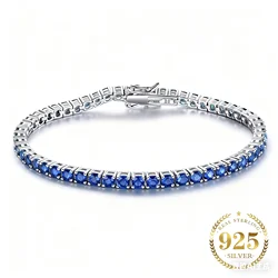 2mm Sapphire Blue Tennis Bracelet 925 Sterling Sliver Bracelets Round Zircon Bangles Fine Jewelry Engagement