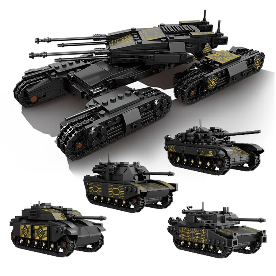 Transformable 4 in 1 Black Gold Military Tank Building Blocks Multi-Type Armored Car Assembly Brick Toy Adult Military Collectio