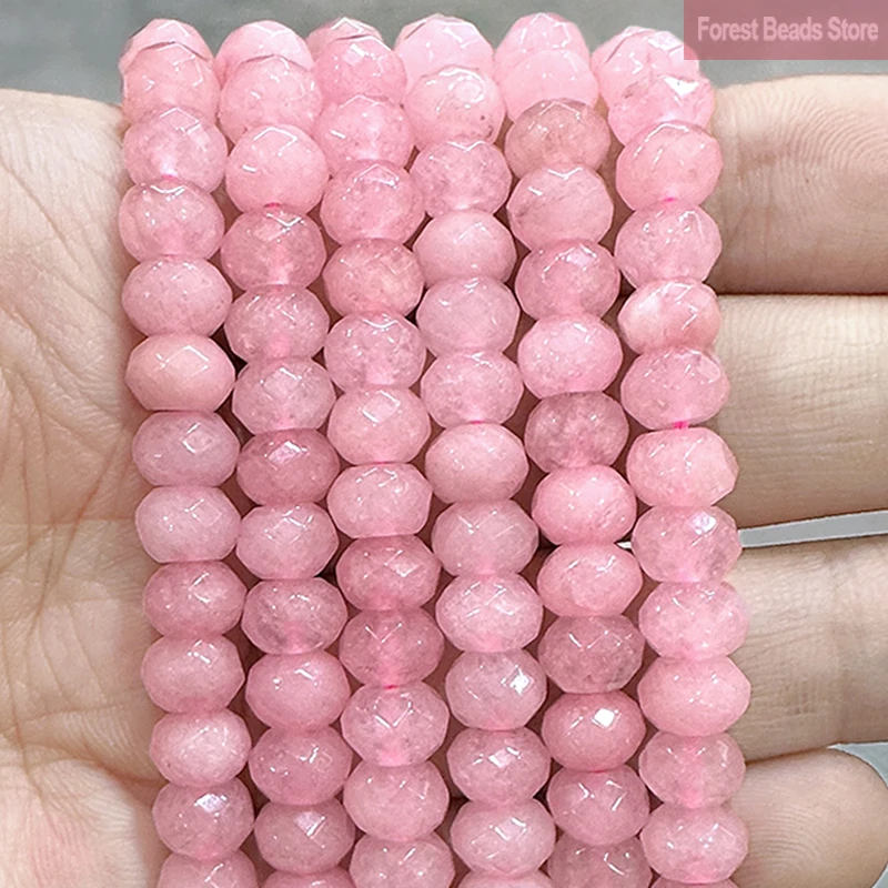 Smooth Faceted Pink Jaspers Natural Rondelle Spacer Beads for Handmade Women's Jewelry Making Fashion Bracelet 15'' Strand 8mm