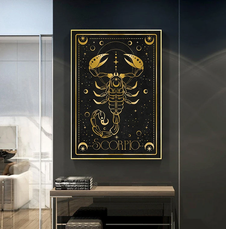 Golden Twelve Constellations Sagittarius Cancer Leo Aries Divination Art Poster Canvas Paintings Wall Art Pictures Home Decor