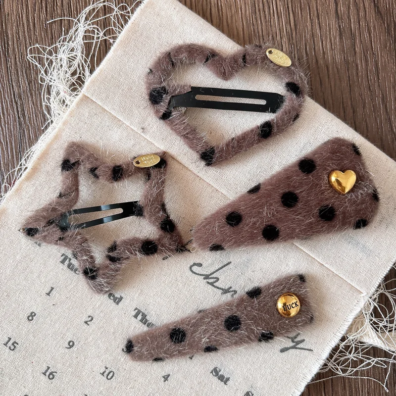 Y2K Sweet Cool Заколки для волос с леопардовым принтом и вырезом, BB-заколки со звездами, заколки для волос для девочек, корейский осенний стиль