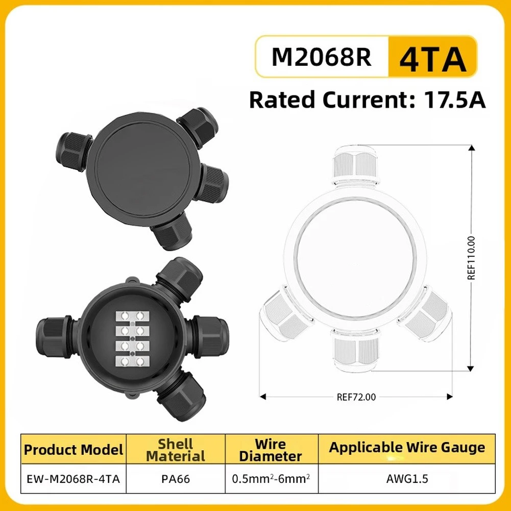 Electrical Junction Box IP68 Waterproof for Home Garden Pool Installations Supports 5mm to 9mm Cables 110x72mm