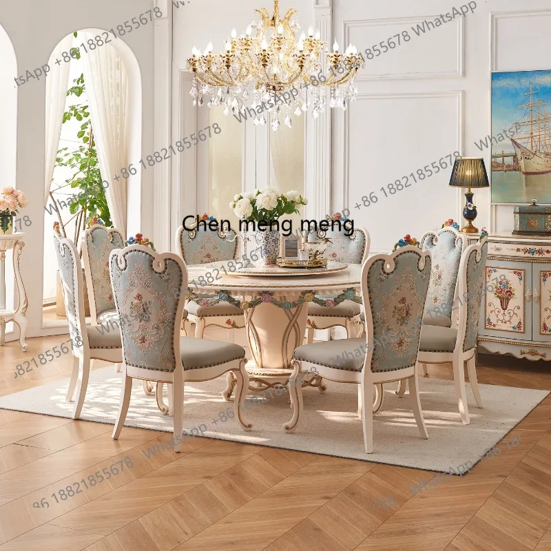 فيلا على طراز الأميرة الفرنسية مصنوعة بالكامل من الخشب الصلب بطول 1.5 متر مع طاولة طعام وكراسي مستديرة مرسومة يدويًا على شكل زهرة #2