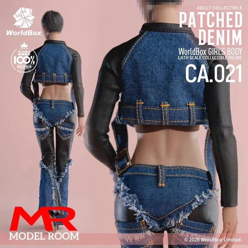 ชุดเดนิมสไตล์เรโทรแบบแพทช์เวิร์คสำหรับตุ๊กตาแอคชั่นฟิกเกอร์ขนาด 1/6 รุ่น Worldbox CA021 เหมาะสำหรับตุ๊กตาขนาด 12 นิ้ว