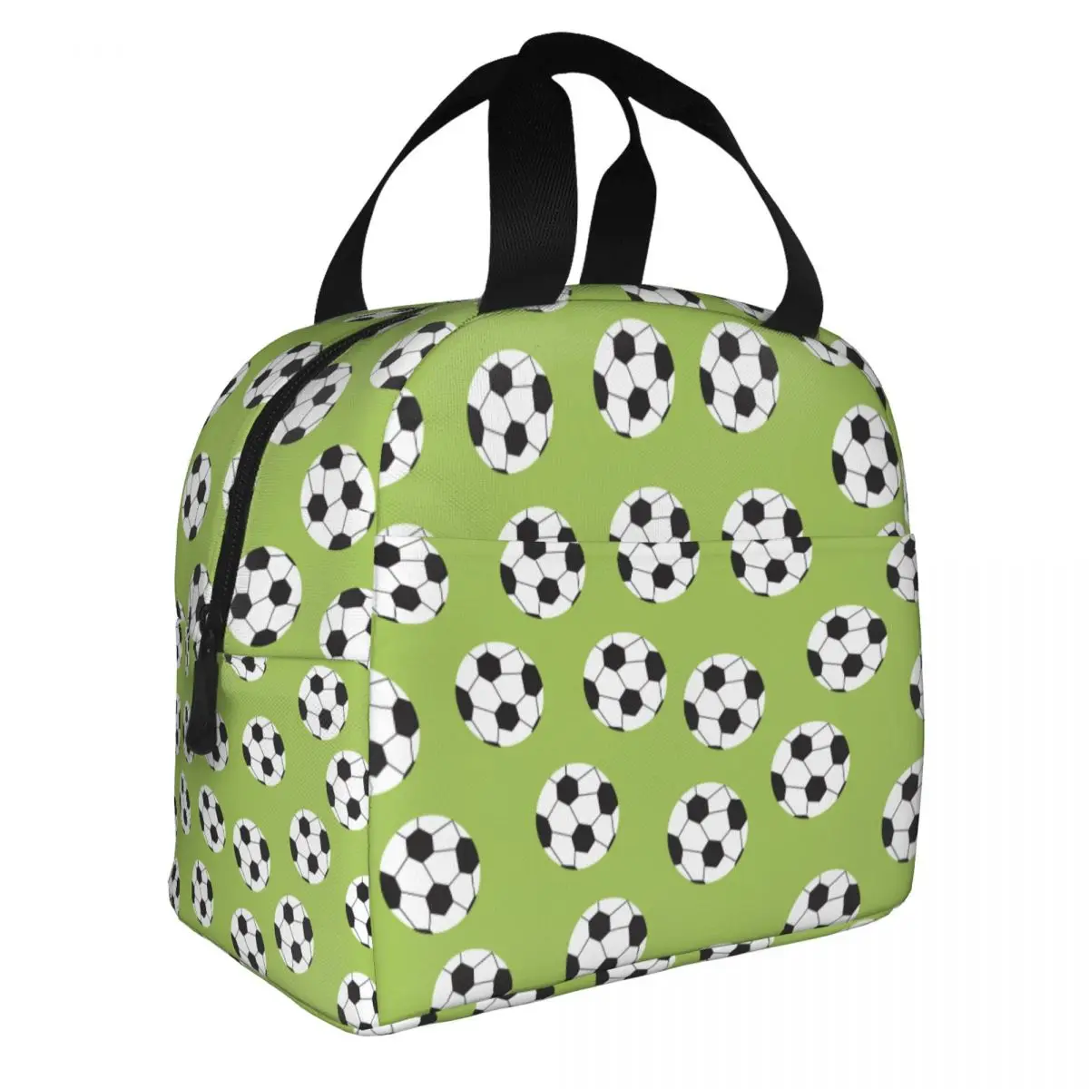 

Soccer Balls Green Football Insulated Lunch Bags Leakproof Meal Container Cooler Bag Tote Lunch Box Beach Outdoor Bento Pouch