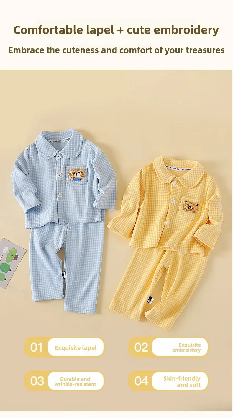 2026 Herbst-Pyjama-Set für Kinder, Lässiges Kariertes Langarm-Hemd mit Revers und Hose, Jugend-Schlafanzug-Bekleidungsset – Detail 6